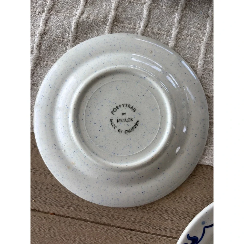 Vintage Metlox Poppytrail Provincial Blue Bread dessert Plates Set 7 California